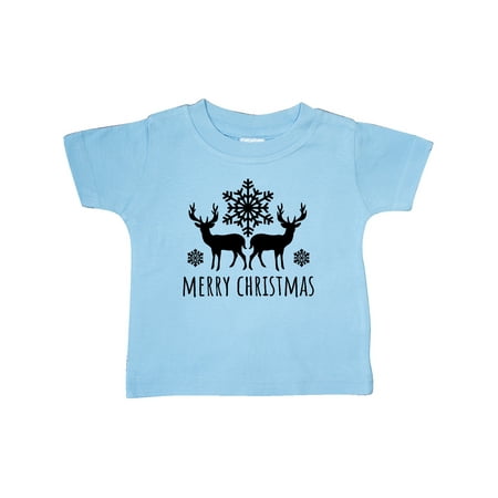 

Inktastic Merry Christmas Black Reindeer Silhouette with Snowflakes Gift Baby Boy or Baby Girl T-Shirt