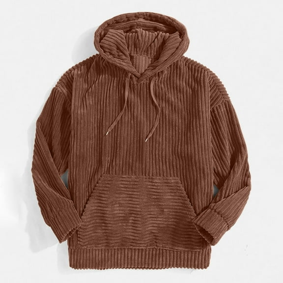 EOYWHK Corduroy Hoodies for Men Long Sleeve Cotton Corduroy Hoodie Shirt Jackets Soft Comfortable Solid Color Pullover Hooded Sweatshirts with Pockets