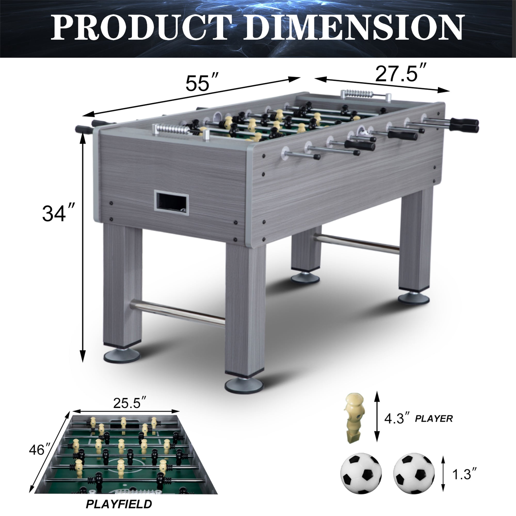 RayChee 55" Foosball Table, Soccer Game Table Football Arcade with Leg Levelers & Heavy-Duty Legs for Indoor Game Room (Grey)