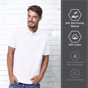 Basico White Polo Collared Shirts For Men 100% Cotton Short Sleeve Golf Polo Shirts