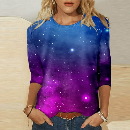 

Womens Swim Shirt Printed Casual Round Neck Loose Fit Long Sleeve Women s Rash Guard Shirts Dark Blue XL