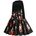 thumbnail image 3 of CEHVOM Robe Vintage Évasée à Nœud Papillon pour Femmes Robe de Bal Manches Longues Imprimée Noël Fête, 3 of 6