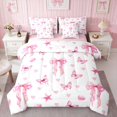 thumbnail image 2 of Erosebridal Light Satin Bow Ribbon Twin Bedding for Girls, Romantic Floral Print Bedding Comforter Set, Pink Reversible 7pcs, 2 of 6
