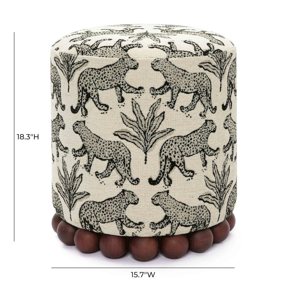 TOV Furniture Dex Cream Leopard Jacquard Ottoman