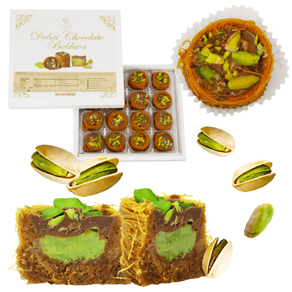 Ceres Gourmet Pistachio Chocolate Baklava with Kataifi Gourmet Gift Box Crispy Chocolate Pistachio Filling 16 Count 1.1 Pounds