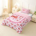 thumbnail image 2 of Catabedysis Red Cherry Pattern Twin Comforter Sets For Girl,Checkered Initial U Pattern Bedding Set,Pink Reversible,2 Pieces,1 Comforter and 1 Pillowcase, 2 of 7