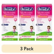 (3 pack) Children's Benadryl Dye-Free Allergy Liquid, Bubble Gum, 8 fl. oz
