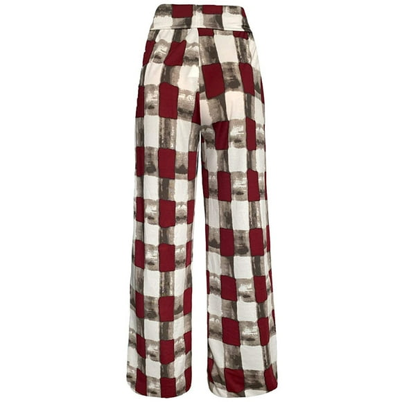 Women's Comfy Stretch Plaid Lounge Pants Wide Leg Casual Drawstring Pajamas