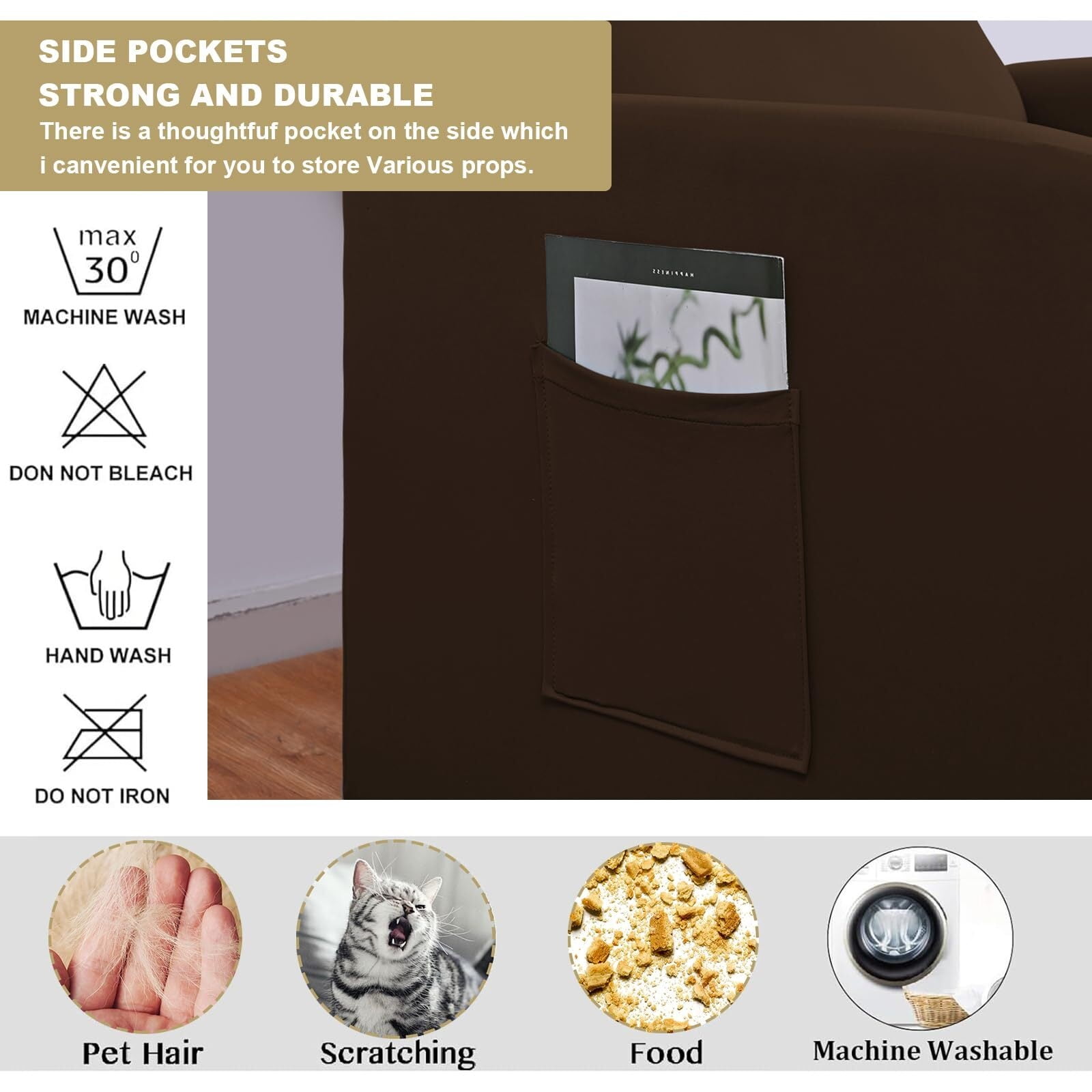 LKJYER Recliner Chair Covers 4 Pieces Waterproof Small Recliner Sofa Slipcover Stretch Recliner Slipcover for Lazyboy Recliner Chair with Storage Pocket Furniture Protector for Living Room