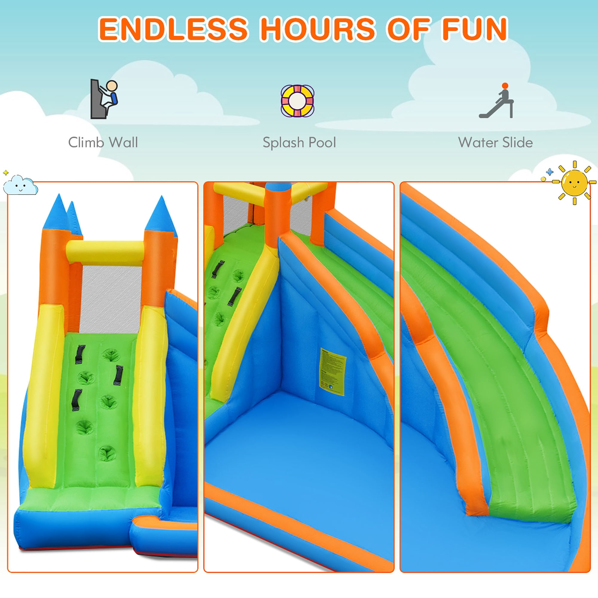 Goplus Inflatable Water Slide Mighty Bounce House Castle Moonwalk Splash Pool with 735W Blower