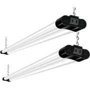 2 Pack 4FT Linkable LED Shop Light for Garage, 4400lm, 4FT 42W Utility Light Fixture, 5000K Daylight LED Workbench Light with Plug, Hanging or Surface Mount, Black - ETL