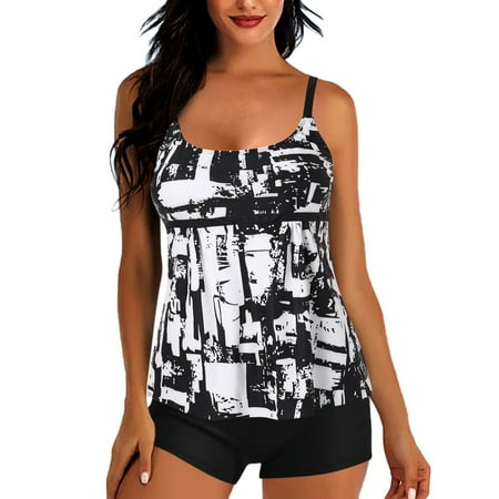 IDALL Tankini Swimsuits Bathing Suit Plus Size Swimsuits For Two Piece Bathing Suits Long Torso Tank Tops With Boyshorts Swim Suits for Women Camisole Tops Black L(Clearance Sales)