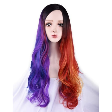 Blue Purple Orange Ombre Wig 30 Inch Long Wavy Wig Natural Looking With Root Color For Women Long Heat Resistant Fiber Synthetic Wig Walmart Canada