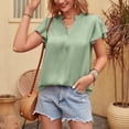 thumbnail image 2 of Women's V Neck Blouse Short Ruffle Sleeve Ladies Work Shirts Solid Color Casual Comfy Summer Tops Office Blouses Tunics, 2 of 5