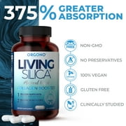 Orgono Living Silica Collagen Booster Capsules | Ultra High Absorption | Supports Healthy Collagen and Elastin Production for Joint & Bone Support, Glowing Skin, Strong Hair & Nails (120 Count)