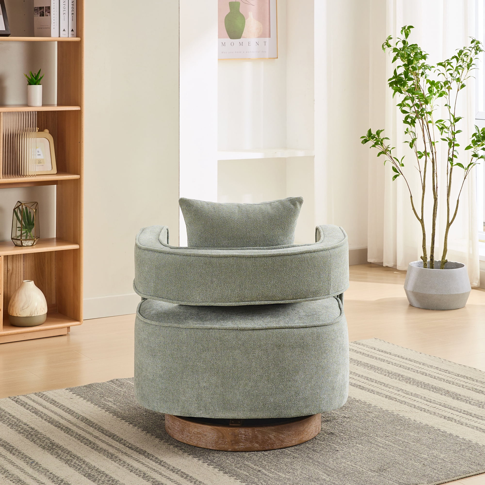 Leumius Swivel Accent Chair with Open Back,Modern Single Sofa Chair With Weathered Base for Nursery Bedroom Living Room Hotel Office, Club Chair Leisure Arm Chair for Lounge,Green Polyester
