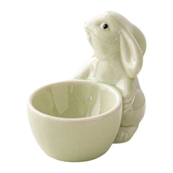 Ceramic Bunny Egg Cup Easter Bunny Shaped Egg Cups Rabbit Statue Egg Holder Porcelain Easter Egg Display Stand For Hard Boiled Eggs Breakfast Table Pot Dish Bowl Desktop Ornament Home Decor
