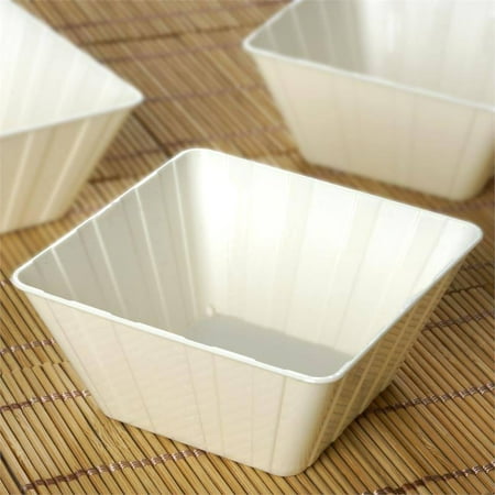 

BalsaCircle 12 7 oz Striped Square Plastic Bowls Ivory