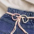 thumbnail image 4 of Girls Denim Shorts with Adjustable Drawstring Waistband, High Waist Elastic Shorts for Kids Kids, Blue Casual Summer Play Shorts,Size 1-2T, 4 of 5