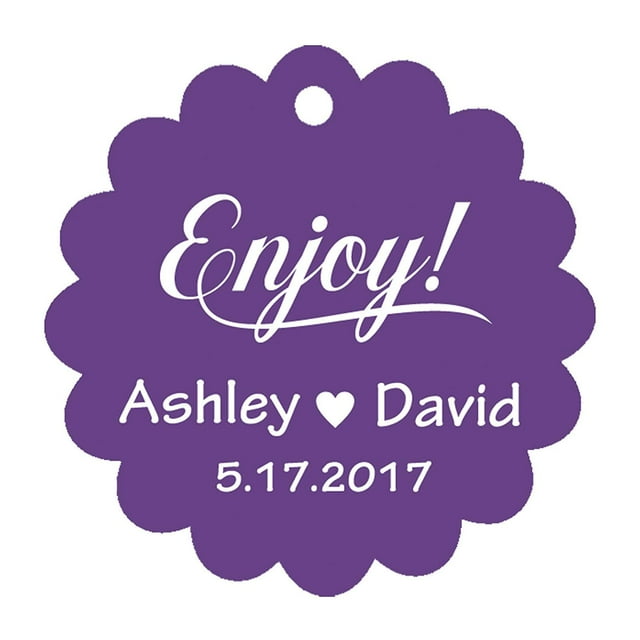 100 PCS Enjoy! Customized Scallop Edges Hang Tags Personalized Wedding Favor Gift Paper Tags