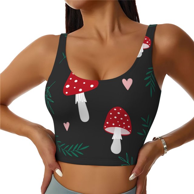 Fotbe Amanita Mushroom Sujetador Deportivo Largo sin Aros para Mujer con Almohadillas y Soporte Medio, Transpirable y Absorbente, Camiseta Tipo Chaleco o Tank Top-X-Large