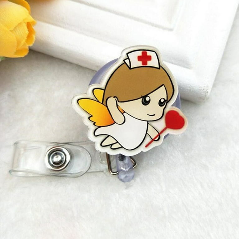 YITAQI Retractable Badge Reel ID Name Card,360° Rotation Badge Holder  Office Supplies Nurse Doctor Badge Clip Pull Buckle 1PcsPurple
