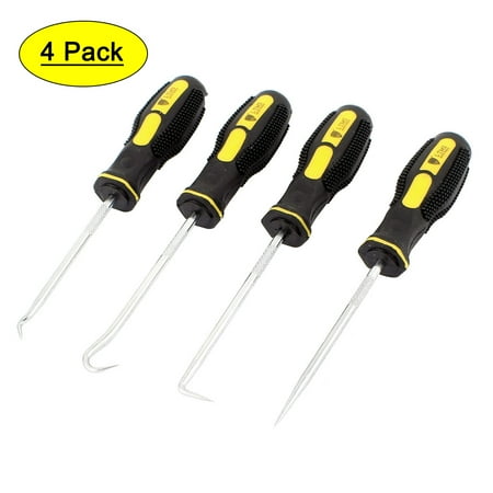 

4 Pcs Black Yellow Nonslip Plastic Handle Metal Pick Hook Set