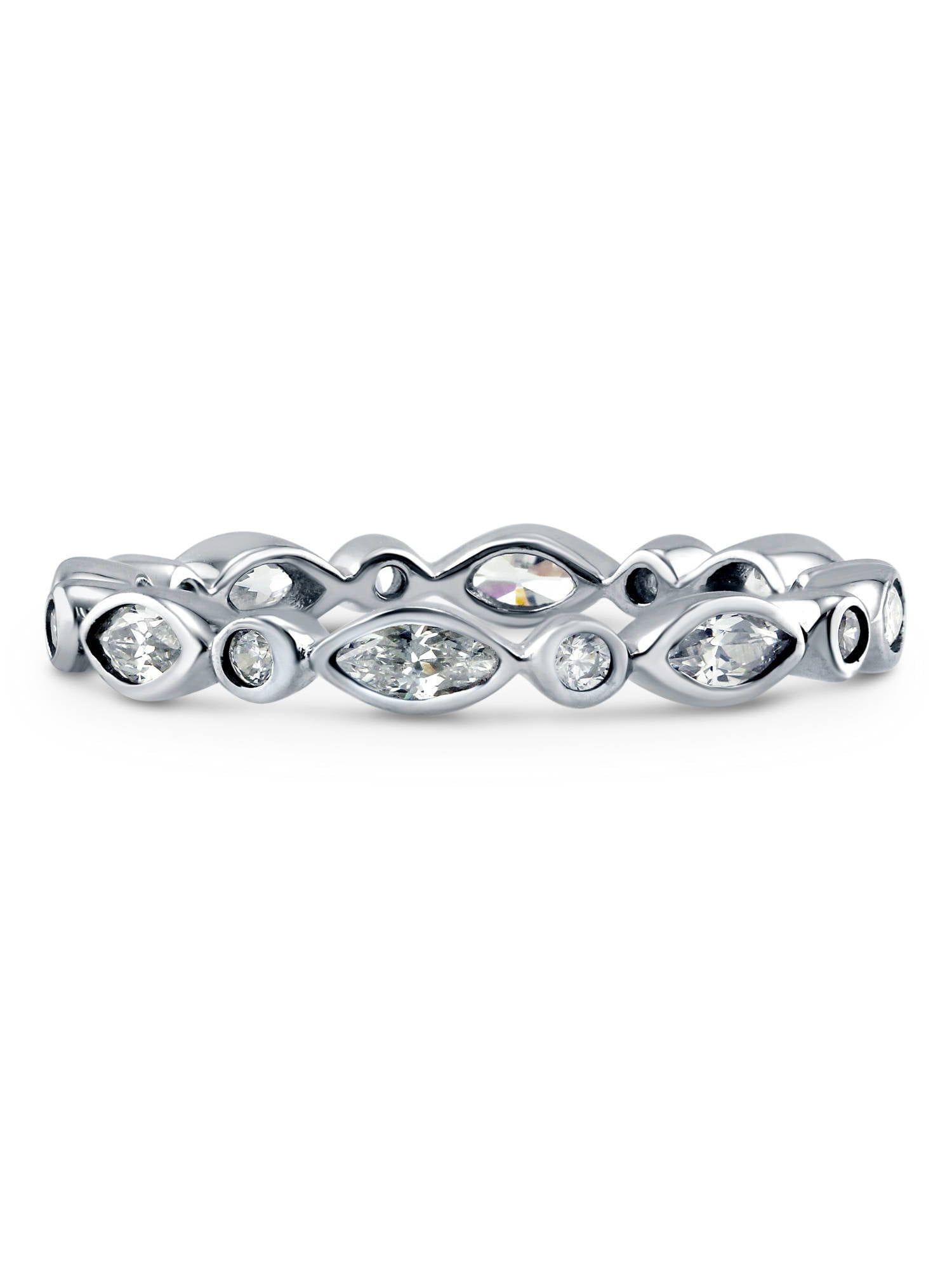 BERRICLE Rhodium Plated Sterling Silver Cubic Zirconia CZ Bubble Anniversary Wedding Eternity Band Ring