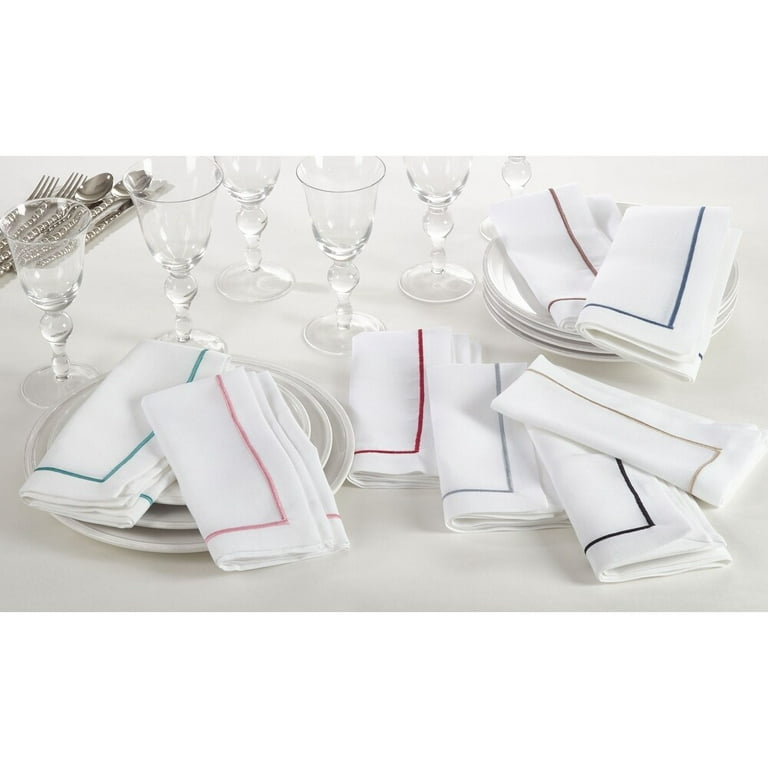 Set of 12 Silver Sparkle White Cloth Napkins 17x17 For Christmas