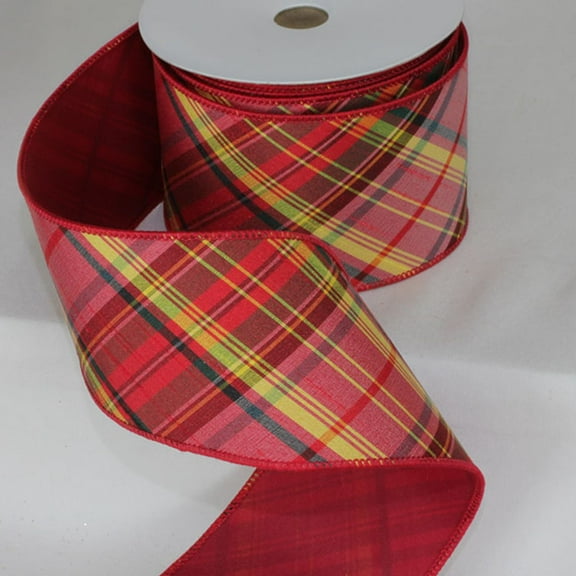 The Ribbon People Red and Yellow Couture Plaid Metallic Wired Craft Ribbon 3" x 10 Yards