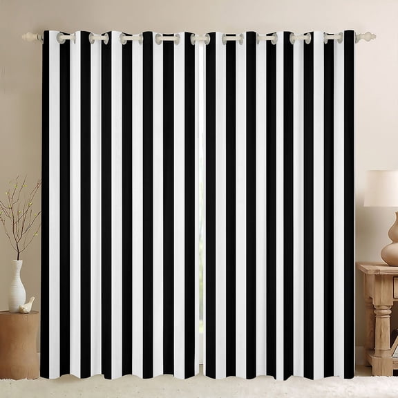 jejeloiu Geometric Stripes Lines Black Out Curtains,Abstract Geometric Aesthetic Curtains Pack of 2 (42x63 Each),White Black Bedroom Curtains For Children,Microfiber Bedroom Decor