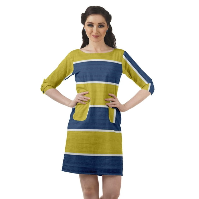 Moomaya Robes Tuniques Imprimées Femmes Fente Arrière Robe à Manches 3/4 avec Poches
