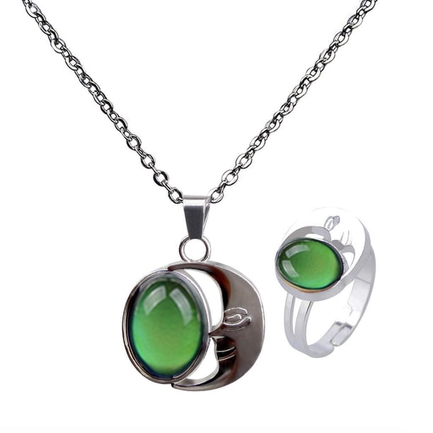 Minnieouse Women Mood Change Color Moon Charm Shape Set Jewelry Necklace Ring Gem Ropa, zapatos y accesorios Miscelánea luna