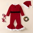 thumbnail image 6 of Otqutp Outfits Set for Baby Birthday Toddler Girls Christmas Long Sleeve Romper Flare Jumpsuit Hat Set Fall Winter Clothes for 1-5 Years(Red,3-4 Years), 6 of 9