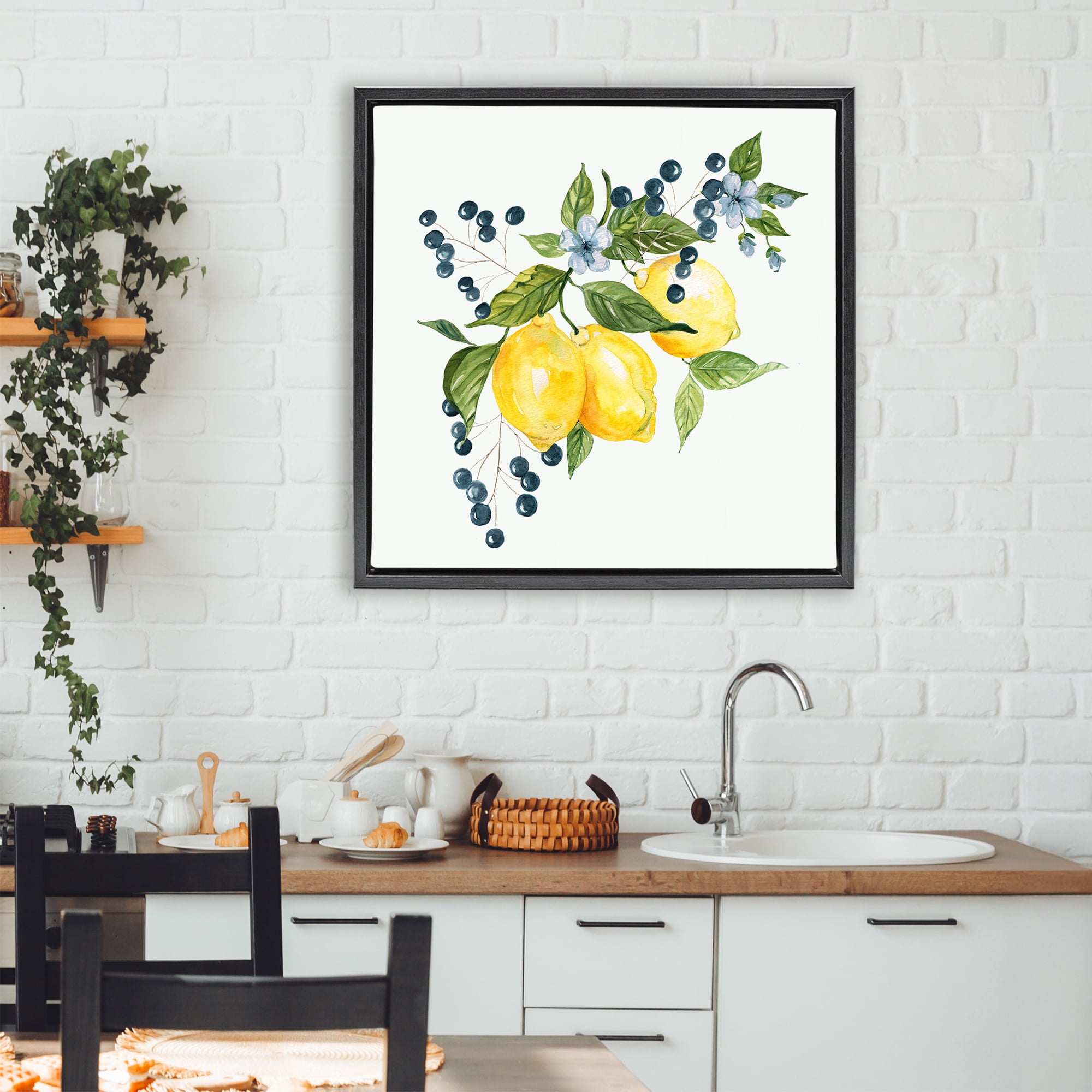 Stupell Industries Lemon Branch with Berries Black Framed Floater Canvas Wall Art, design by Livi Finn