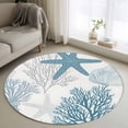 thumbnail image 2 of Starfish Coral Large Area Rugs for Bedroom Living Room, Soft Non Slip Carpet Bedside Rug, Coastal Ocean Seagrass Nautical Nature Round Floor Cover Kitchen Accent Rug 4' for Dining Room/Office, 2 of 9