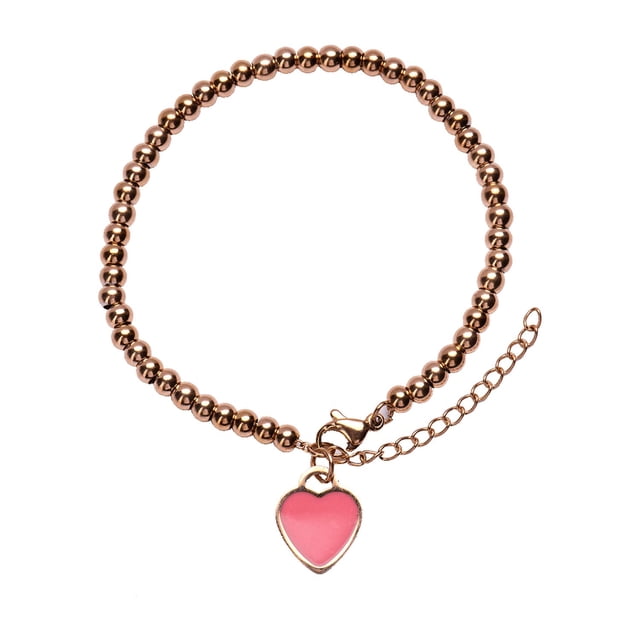 Pulsera para Mujer con Dije de Corazón LuckyLy, Brazalete de Acero Inoxidable, Modelo Ada rosa UNITALLA
