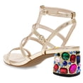 thumbnail image 3 of FSJ Women Double Buckle Open Square Toe Sandals Cross Strap Gemstone Mid Chunky Heels Fashion Work Evening Date Shoes Size 14 Gold, 3 of 4
