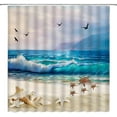 thumbnail image 2 of Beach Shower Curtain Ocean Coastal Seashell Starfish Tropical Sea Waves Seashell Conch Hawaiian Seaside Scene Fabric Bathroom Curtains Decor Set with Hook(84" Wx72 H), 2 of 3