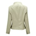 thumbnail image 3 of IROINNID Women's Faux Leather Jacket Long Sleeve Notch Lapel Casual Biker Moto Jacket,Beige, 3 of 6