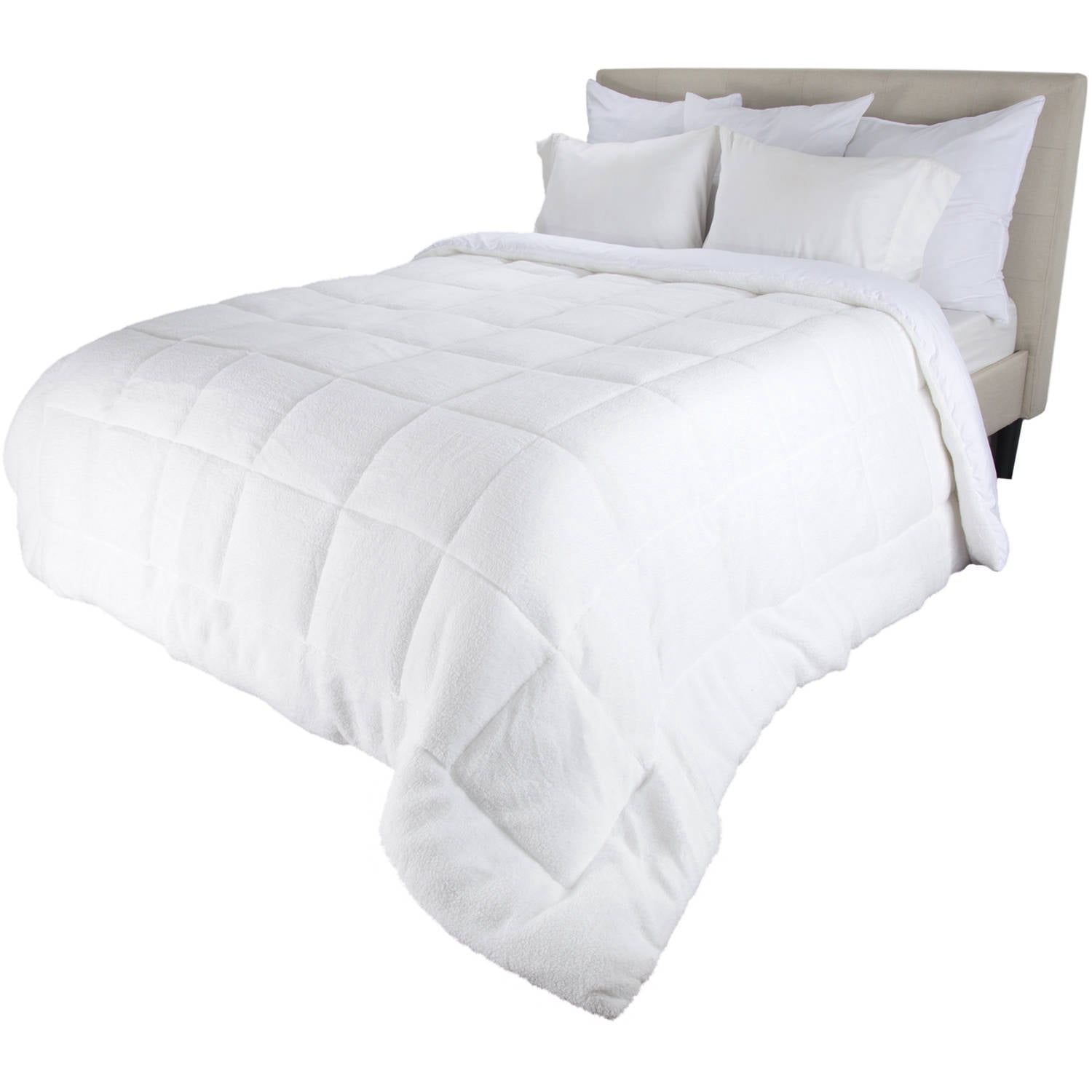 Bluestone Sherpa Comforter – King Sized Reversible Blanket, White, Adult
