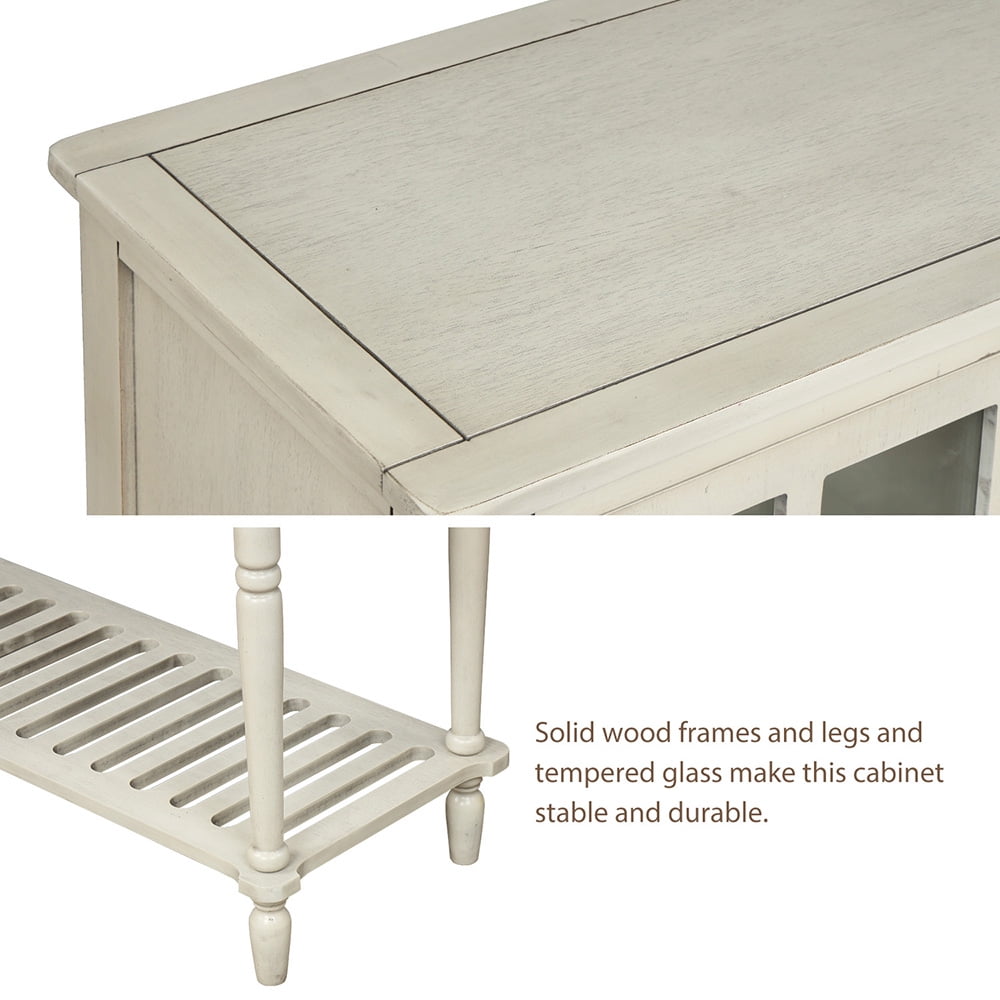 Lowestbest Sideboard Console Table, Farmhouse Wood Storage Cabinet with Glass Bottom Shelf, Entryway Accent Sofa Table for Living Room