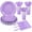 Purple, variant on 176 Pcs Party Plates and Cups and Napkins Sets, 9" Paper Plates, 7" Dessert Plate, 9oz Cups & Cutlery, 25 Guest Scalloped Party,Green