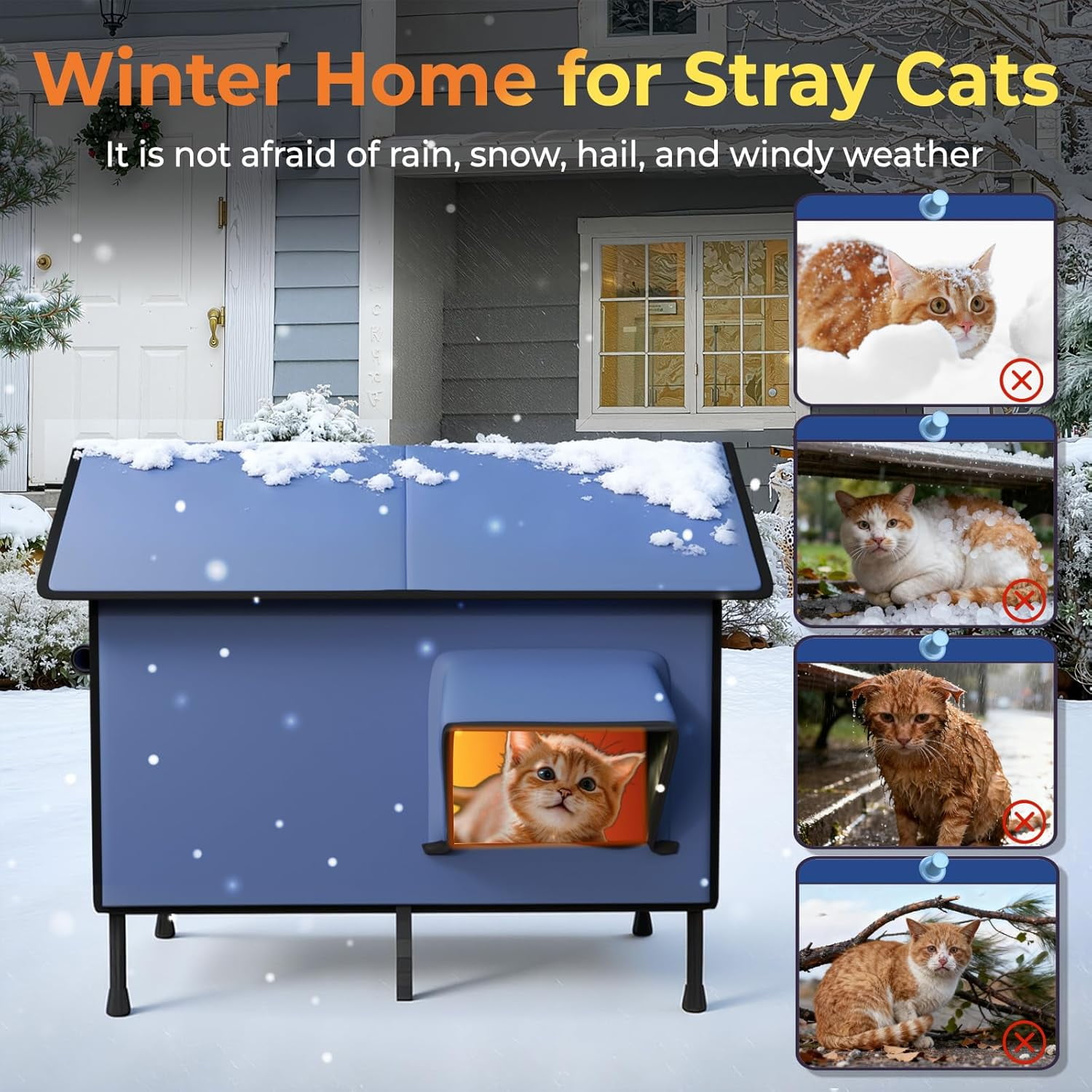 EVERBETTER Thermostat-Heated Outdoor Cat House, All-Weather Proof with Bite-Resistant Heating Pad, Winter Warm Double-Door Shelter for Multiple Farm & Stray Cats