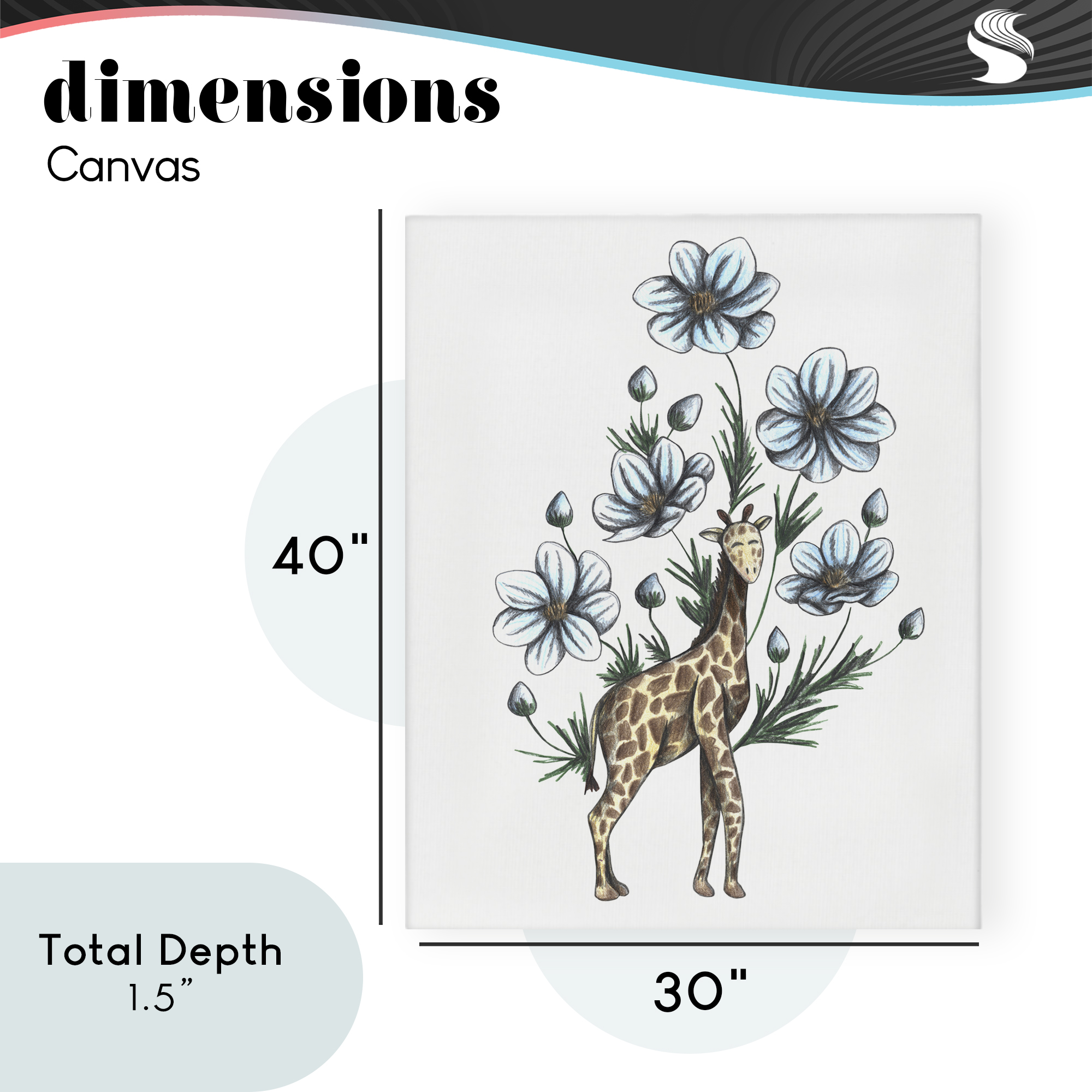 Giraffe with Flower Blossoms Canvas Wall Art, design by Cecilia Battaini