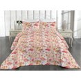 thumbnail image 2 of Ambesonne Birds and Nature Quilted Bedspread Set 3 Pcs, Pastel Flamingo, King, Apple Green Coral Rose, 2 of 4