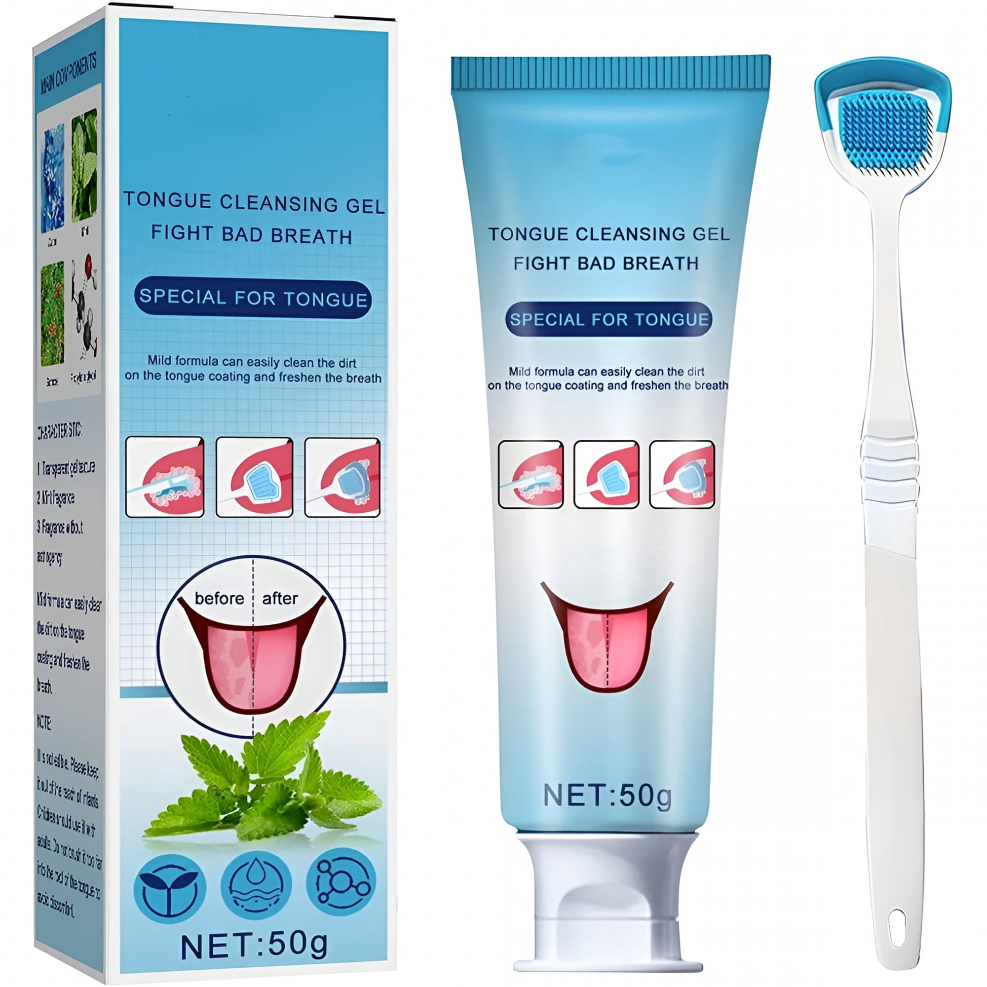 RAGUPEL Probiotic Tongue Cleaning Gel Set Tongue Gel,Fresh Mint Tongue Cleaning Paste,Bad Breath and Halitosis Mouth Odor Eliminator,Use with Tongue Brushes & Scrapers