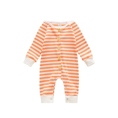 

Mikilon Newborn Infant Baby Boys Girls Long Sleeve Striped Article Pits Romper Jumpsuit Infant Clothes for Baby Girl 12-18 Months Orange on Discount