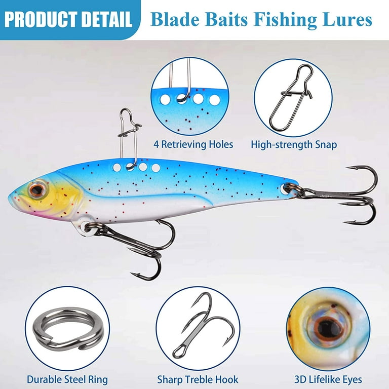 Blade Bait Fishing Lures for Freshwater Saltwater Fishing Spoons Metal Hard  Lure Vibrating Baits for Bass Walleye Trout,5PCS/Box