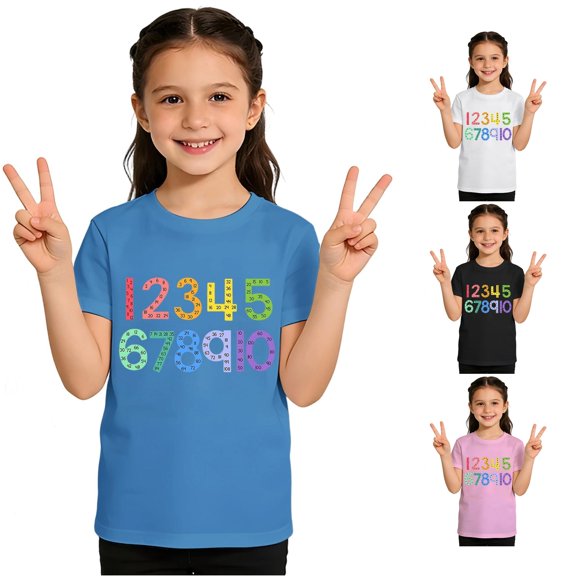 Toddler Girls Summer Casual Tops Crew Neck T Shirts Graphic Print Short Sleeve T Shirt Top Size 2-3T , Blue